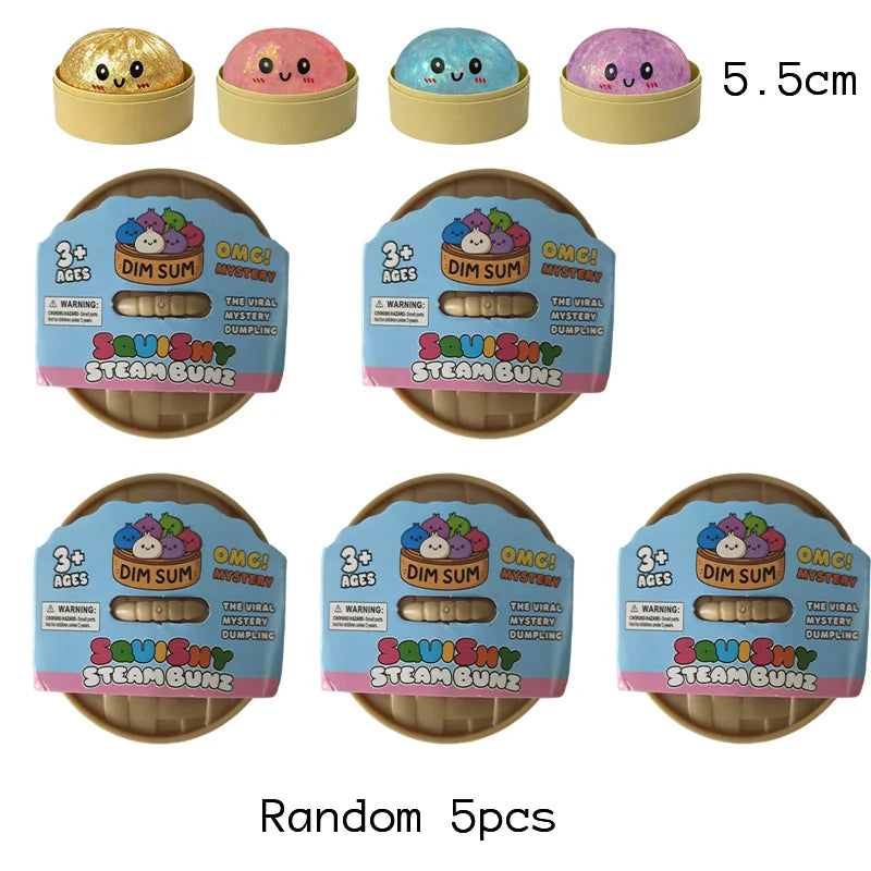 Dumpling Squishy with Box Dumplings Sensory Steamer Soft TPR Dough Ball for Decompression Fidget Toy Stress Relief Gift