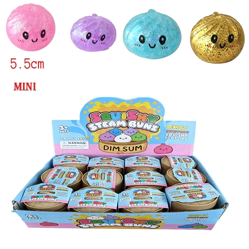 Dumpling Squishy with Box Dumplings Sensory Steamer Soft TPR Dough Ball for Decompression Fidget Toy Stress Relief Gift