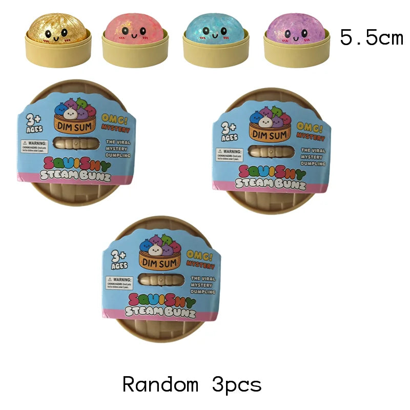 Dumpling Squishy with Box Dumplings Sensory Steamer Soft TPR Dough Ball for Decompression Fidget Toy Stress Relief Gift