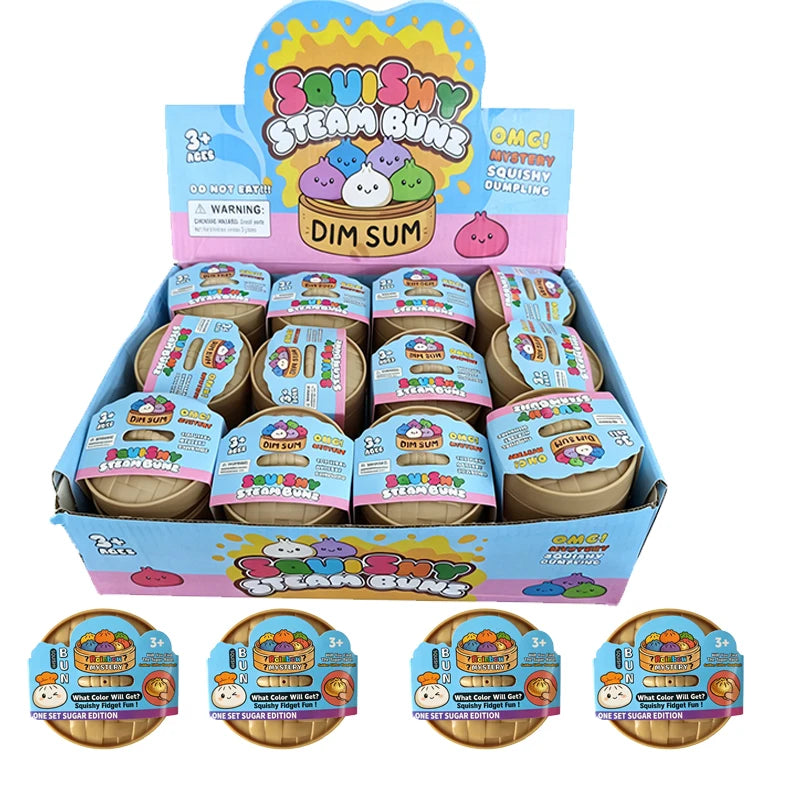 Dumpling Squishy with Box Dumplings Sensory Steamer Soft TPR Dough Ball for Decompression Fidget Toy Stress Relief Gift