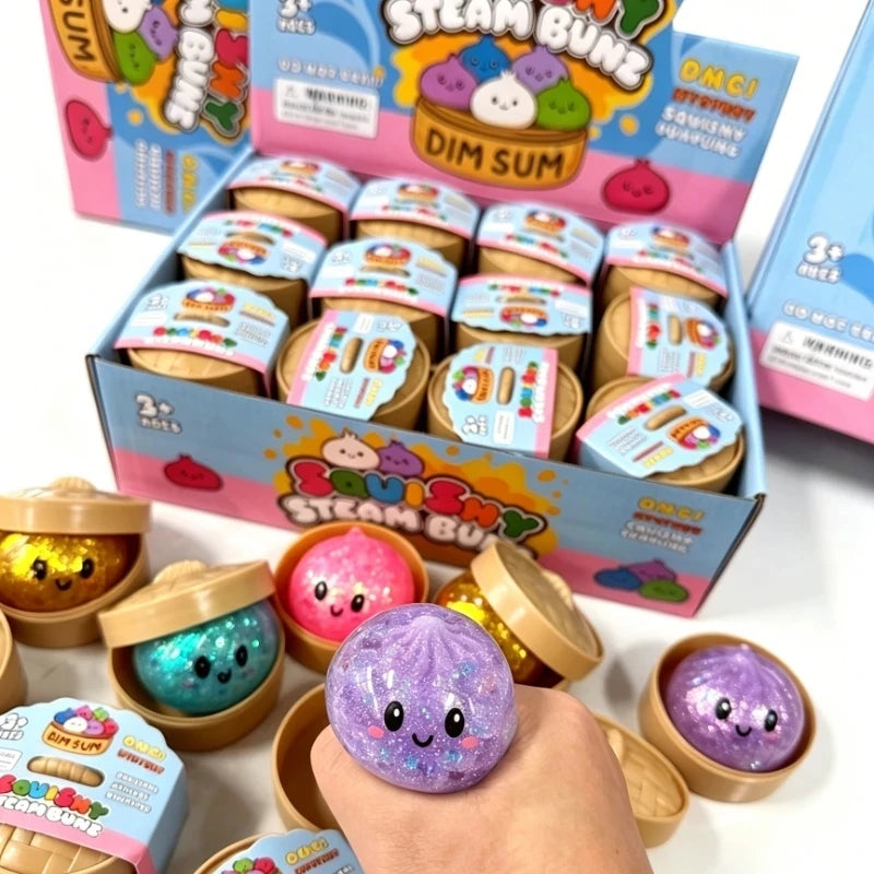 Dumpling Squishy with Box Dumplings Sensory Steamer Soft TPR Dough Ball for Decompression Fidget Toy Stress Relief Gift