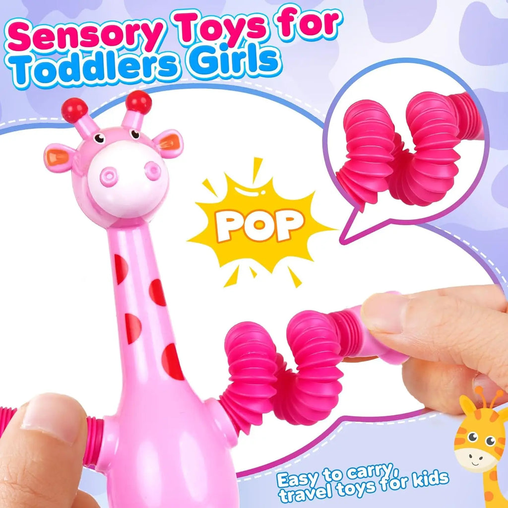 Giraffe Sensory Travel Toys 4Pcs Suction Airplane Autism Pop Tube Fidget Toys Autistic Easter Basket Stocking