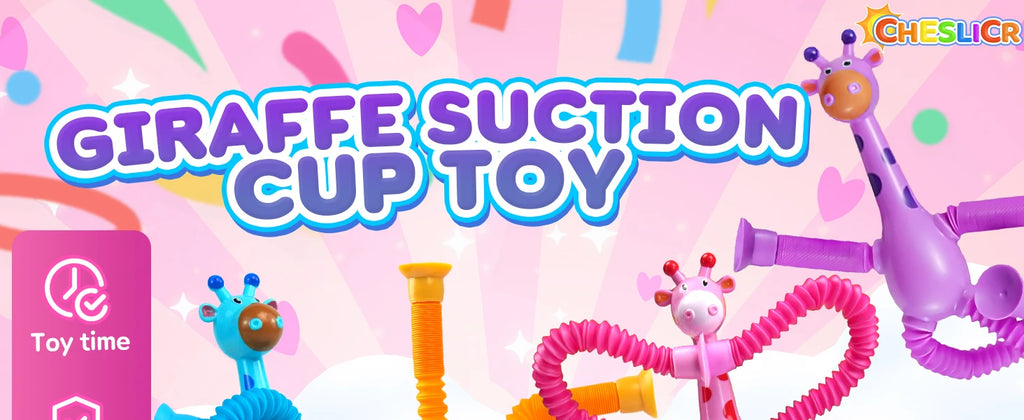 Giraffe Sensory Travel Toys 4Pcs Suction Airplane Autism Pop Tube Fidget Toys Autistic Easter Basket Stocking