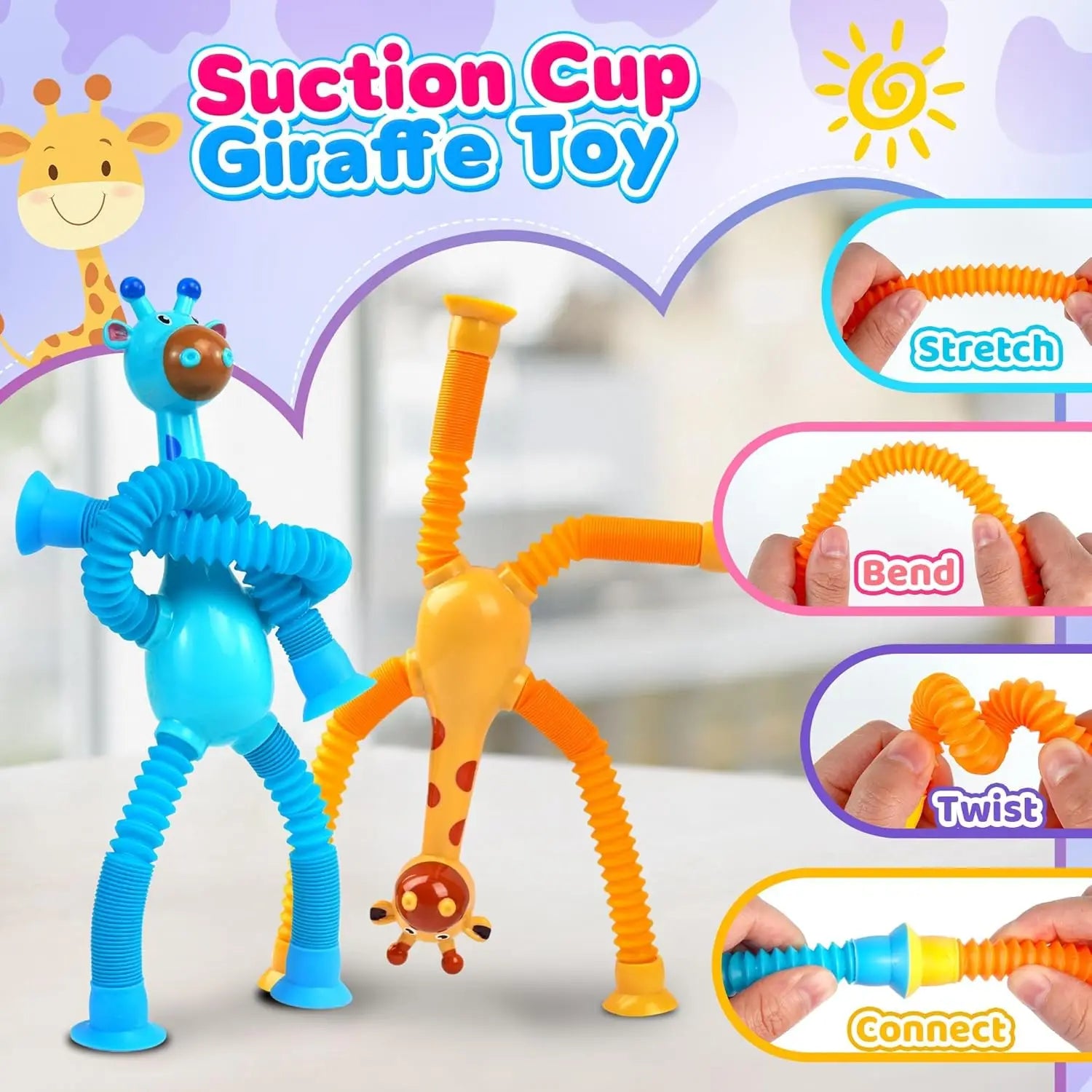 Giraffe Sensory Travel Toys 4Pcs Suction Airplane Autism Pop Tube Fidget Toys Autistic Easter Basket Stocking