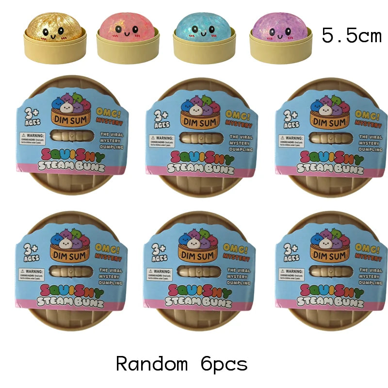Dumpling Squishy with Box Dumplings Sensory Steamer Soft TPR Dough Ball for Decompression Fidget Toy Stress Relief Gift