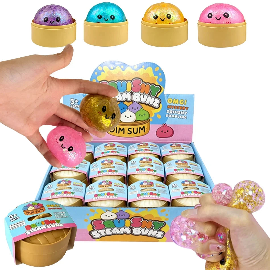 Dumpling Squishy with Box Dumplings Sensory Steamer Soft TPR Dough Ball for Decompression Fidget Toy Stress Relief Gift