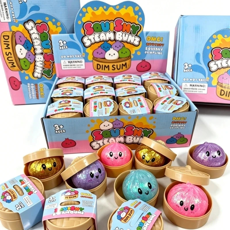 Dumpling Squishy with Box Dumplings Sensory Steamer Soft TPR Dough Ball for Decompression Fidget Toy Stress Relief Gift