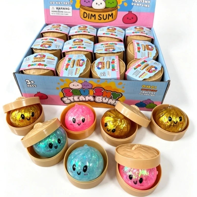 Dumpling Squishy with Box Dumplings Sensory Steamer Soft TPR Dough Ball for Decompression Fidget Toy Stress Relief Gift
