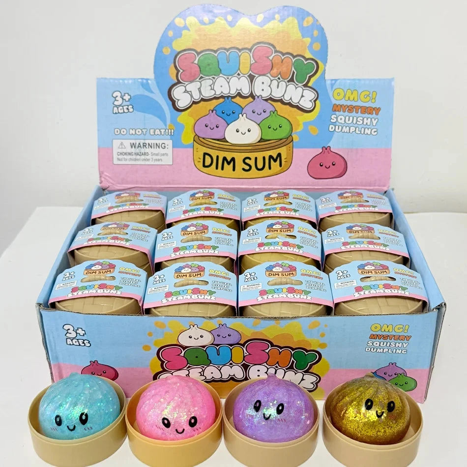 Dumpling Squishy with Box Dumplings Sensory Steamer Soft TPR Dough Ball for Decompression Fidget Toy Stress Relief Gift