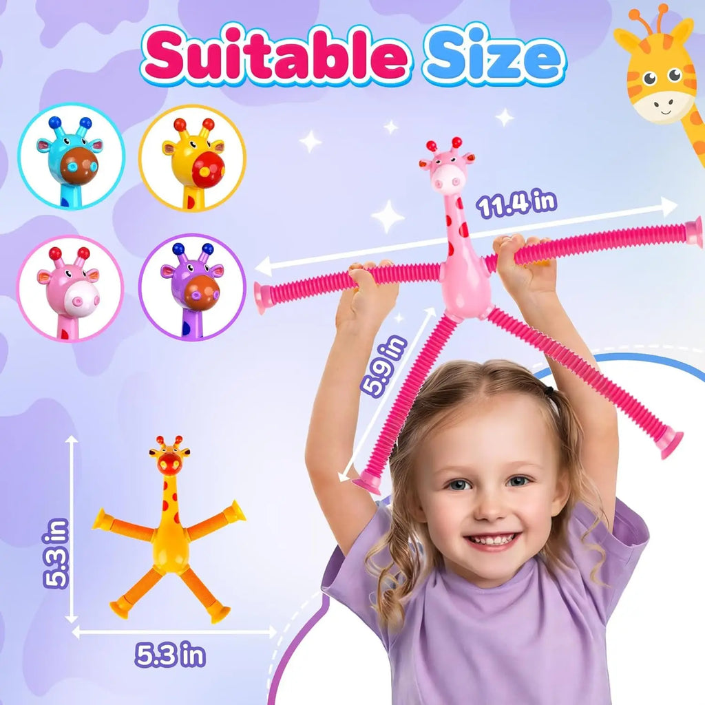 Giraffe Sensory Travel Toys 4Pcs Suction Airplane Autism Pop Tube Fidget Toys Autistic Easter Basket Stocking