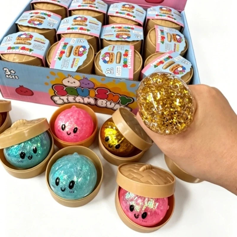Dumpling Squishy with Box Dumplings Sensory Steamer Soft TPR Dough Ball for Decompression Fidget Toy Stress Relief Gift