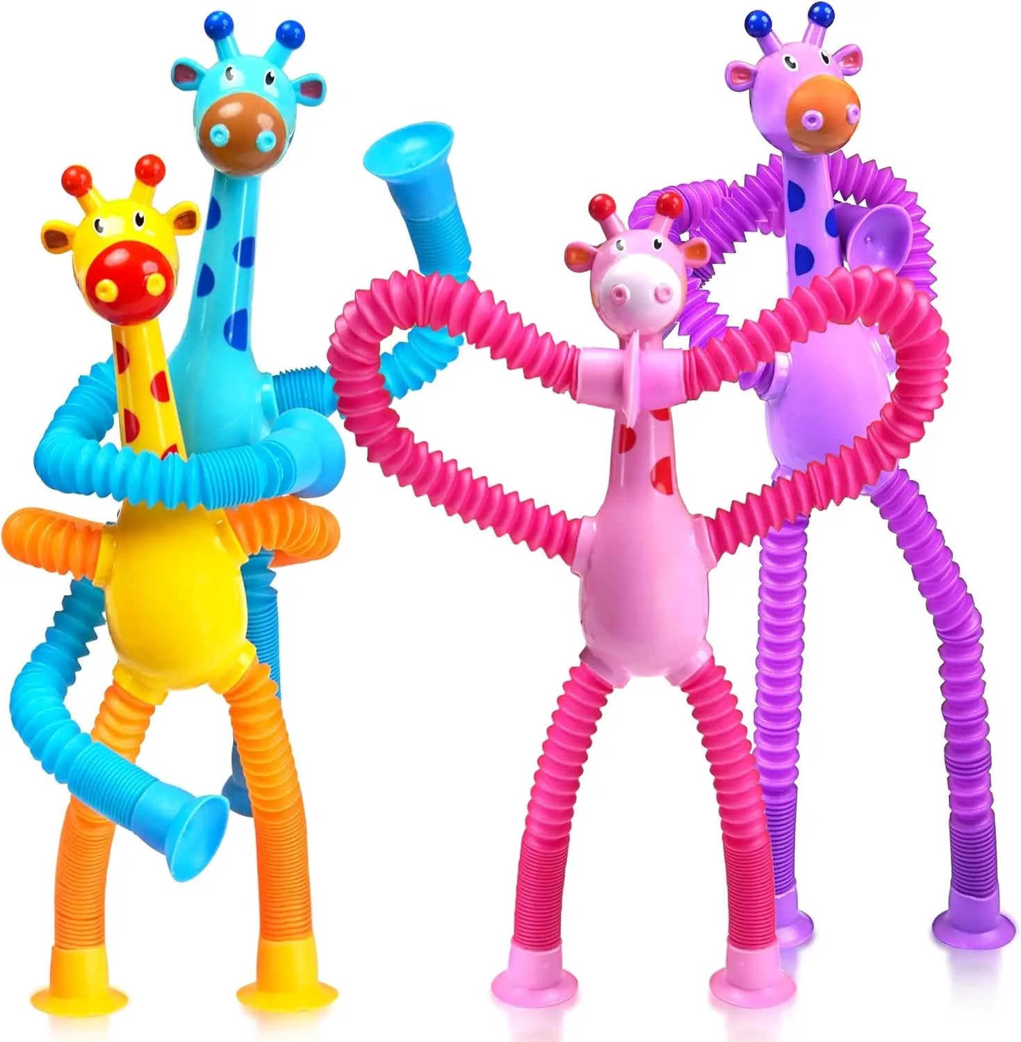 Giraffe Sensory Travel Toys 4Pcs Suction Airplane Autism Pop Tube Fidget Toys Autistic Easter Basket Stocking