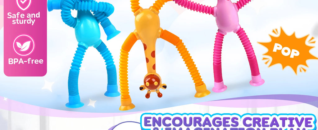 Giraffe Sensory Travel Toys 4Pcs Suction Airplane Autism Pop Tube Fidget Toys Autistic Easter Basket Stocking