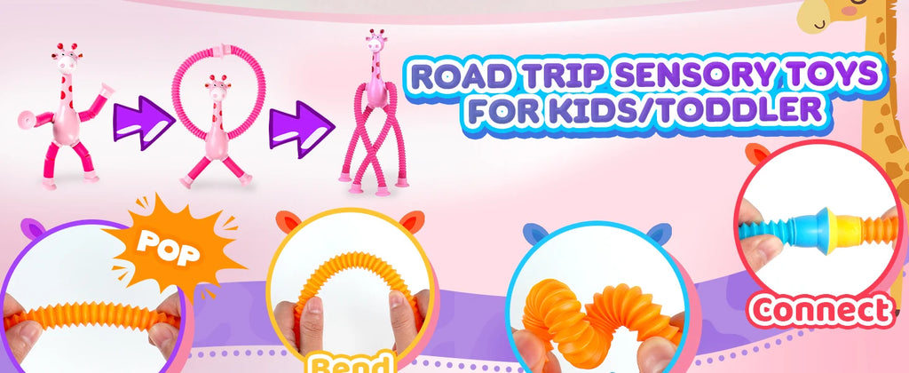Giraffe Sensory Travel Toys 4Pcs Suction Airplane Autism Pop Tube Fidget Toys Autistic Easter Basket Stocking