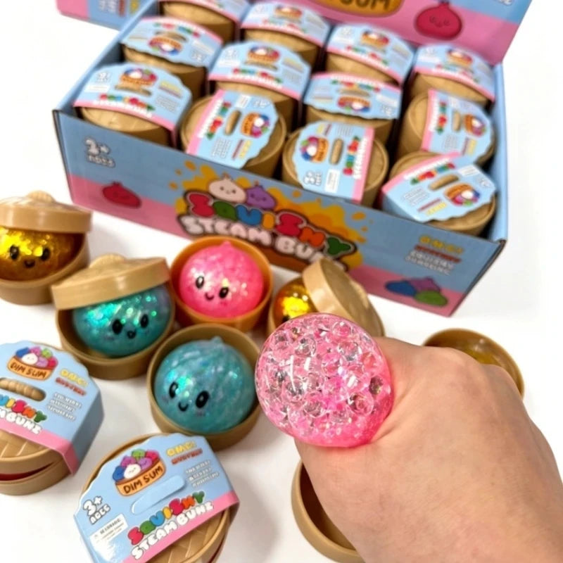 Dumpling Squishy with Box Dumplings Sensory Steamer Soft TPR Dough Ball for Decompression Fidget Toy Stress Relief Gift