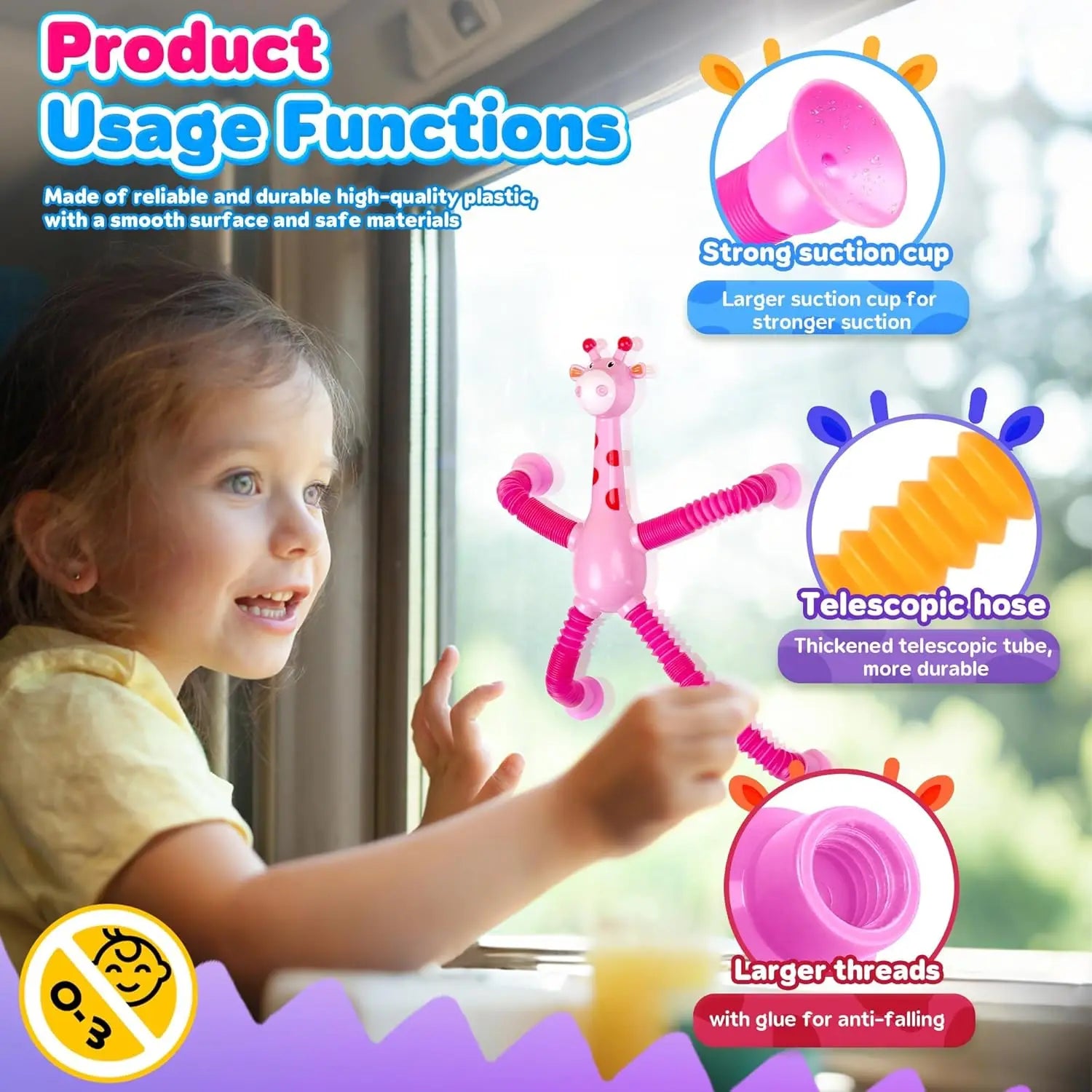 Giraffe Sensory Travel Toys 4Pcs Suction Airplane Autism Pop Tube Fidget Toys Autistic Easter Basket Stocking